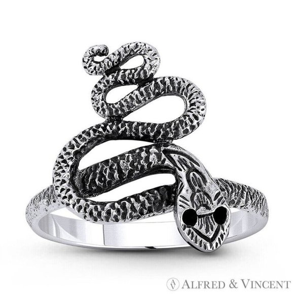Snake Spirit Serpentine Charm Boho Ring in 925 Sterling Silver - Size 9 - Picture 1 of 1